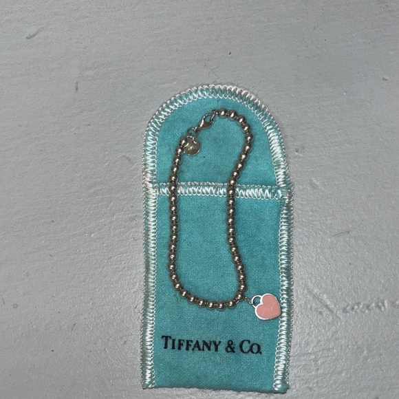 EUC Tiffany & Co. Silver Bracelet with Pink Heart Charm - Picture 1 of 1
